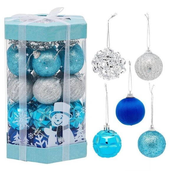 35 Pack Mini Ball Ornaments for Christmas Tree, Blue and Silver Peacock‎ Holiday - Picture 1 of 7
